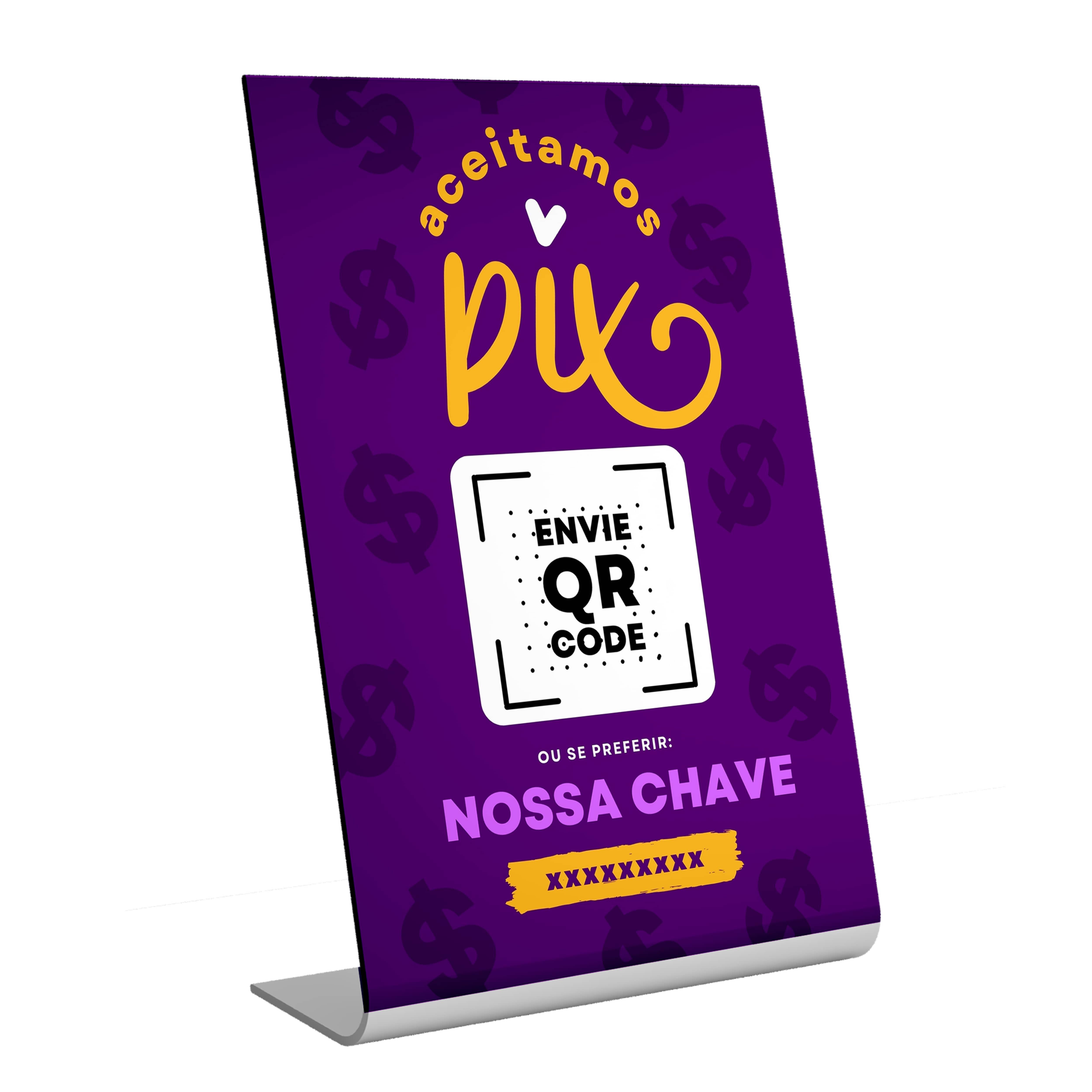 Placa QR Code PIX em Acrílico Espelhado Rosé 3mm 150x150mm